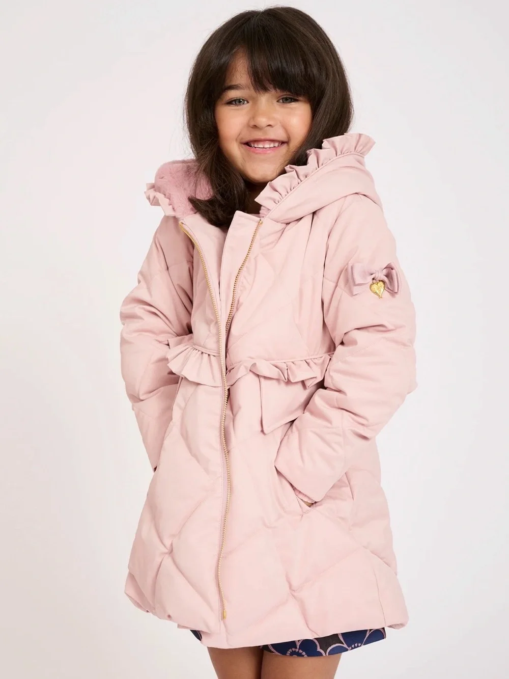 Angel's Face Girls Pink Hooded Coat with Ruffle Trim - size 4-5Y